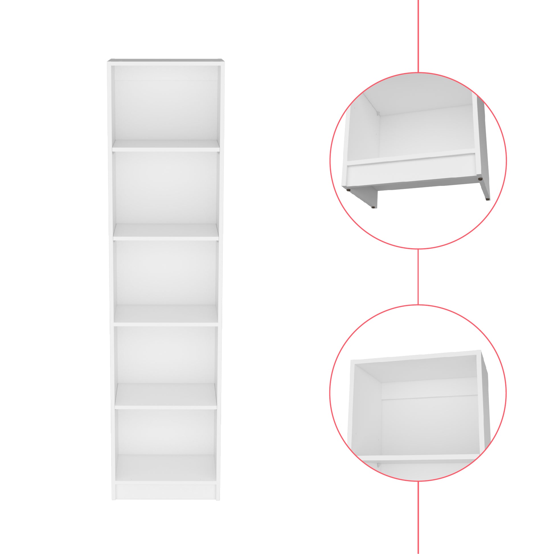 Tall white bookshelf with  open shelves for home organization