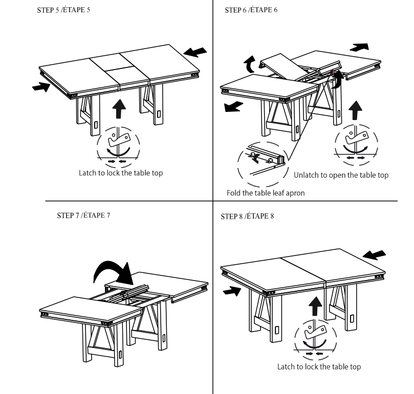 Diagram showing extending a dining table by locking leaf