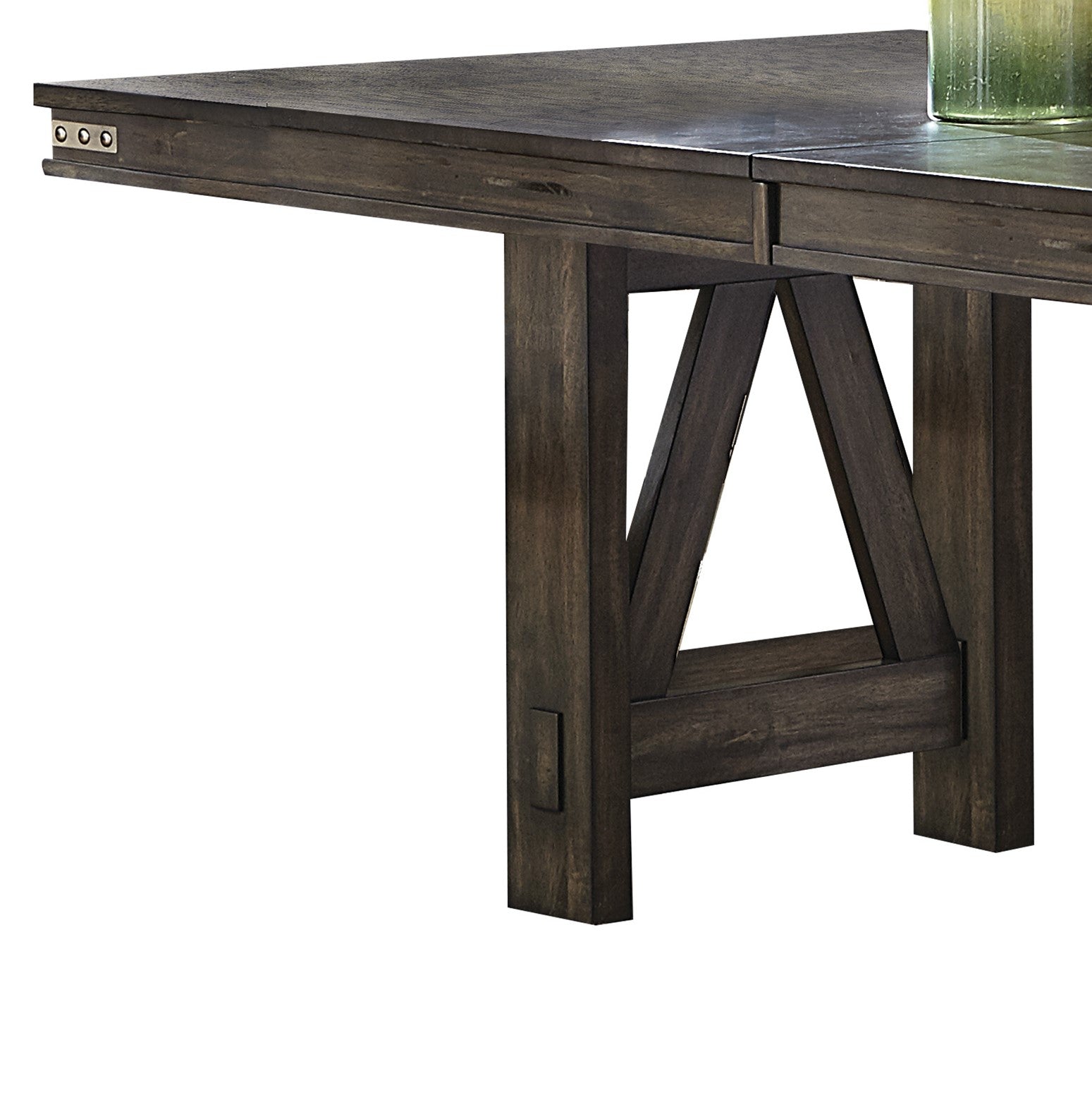 Dark brown wooden dining table with extension mechanism