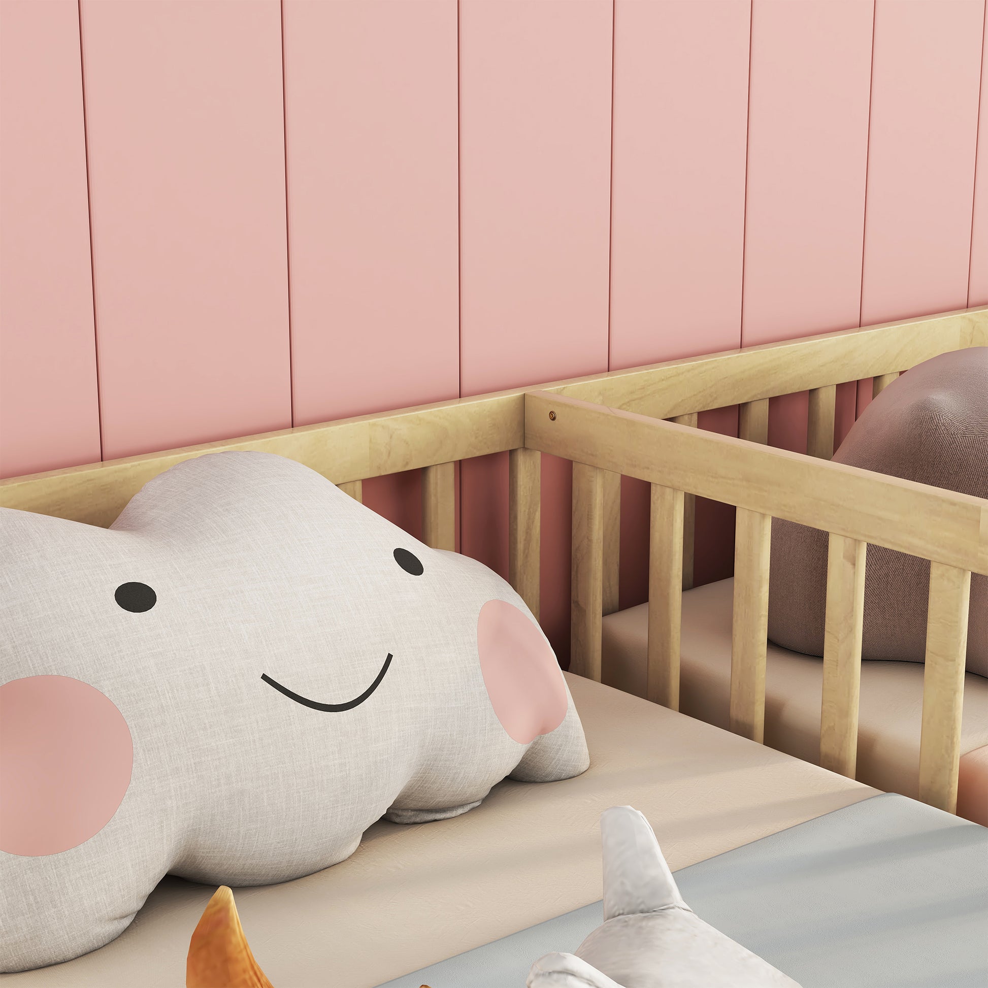 Cute cloud shaped pillow with smiling face for nursery decor