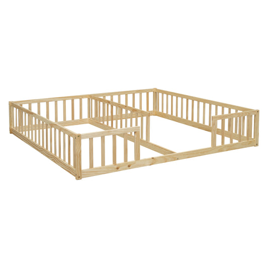 Natural pine wood toddler bed frame with safety rails for child