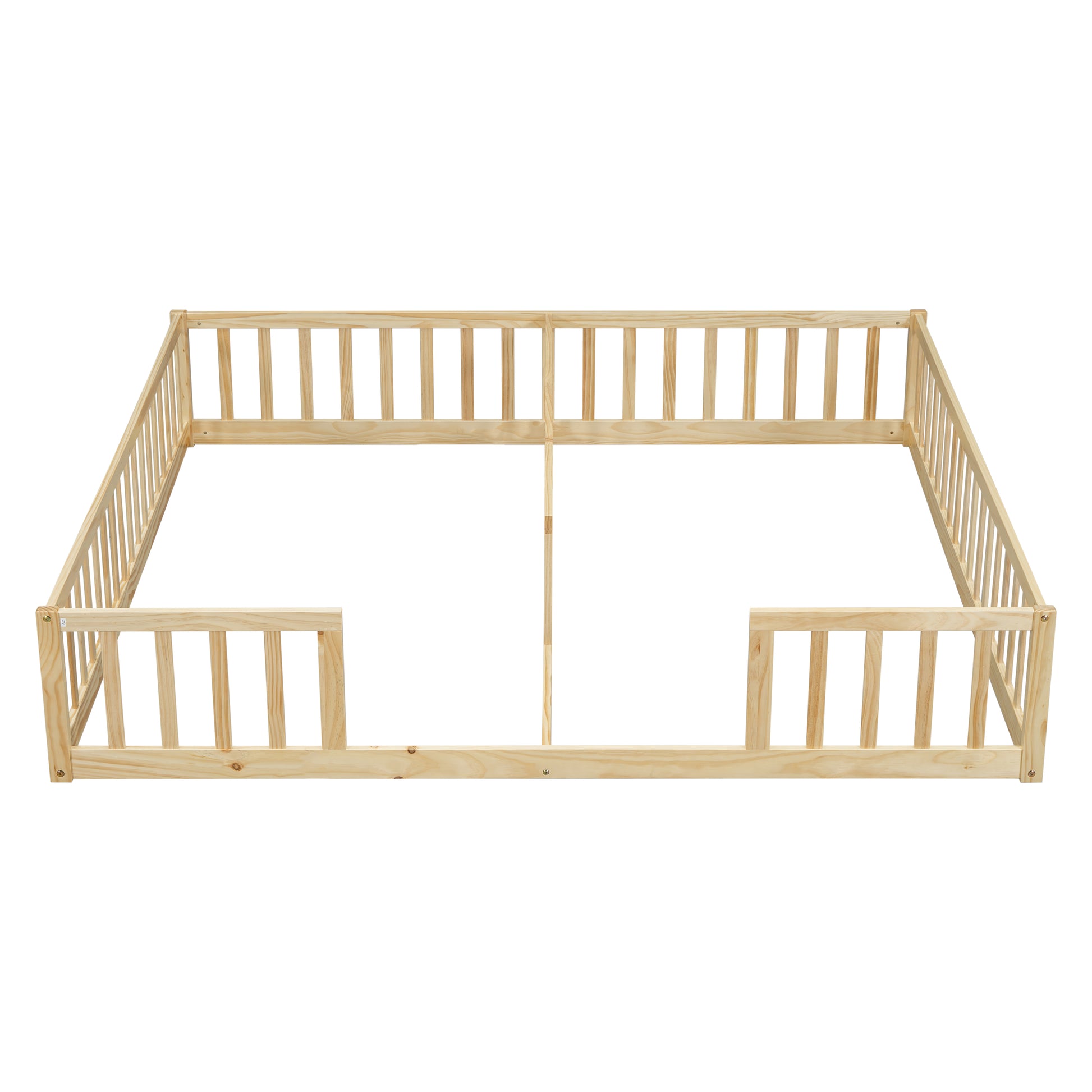 Natural pine wood toddler bed frame with slatted sides