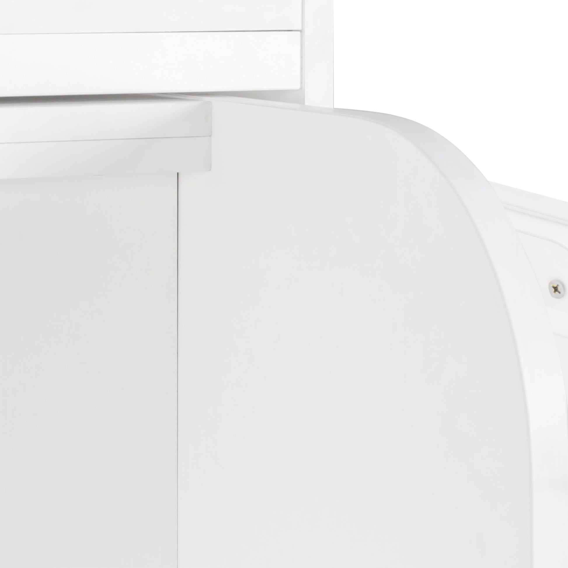 Closeup of a white wood cabinet corner with clean lines