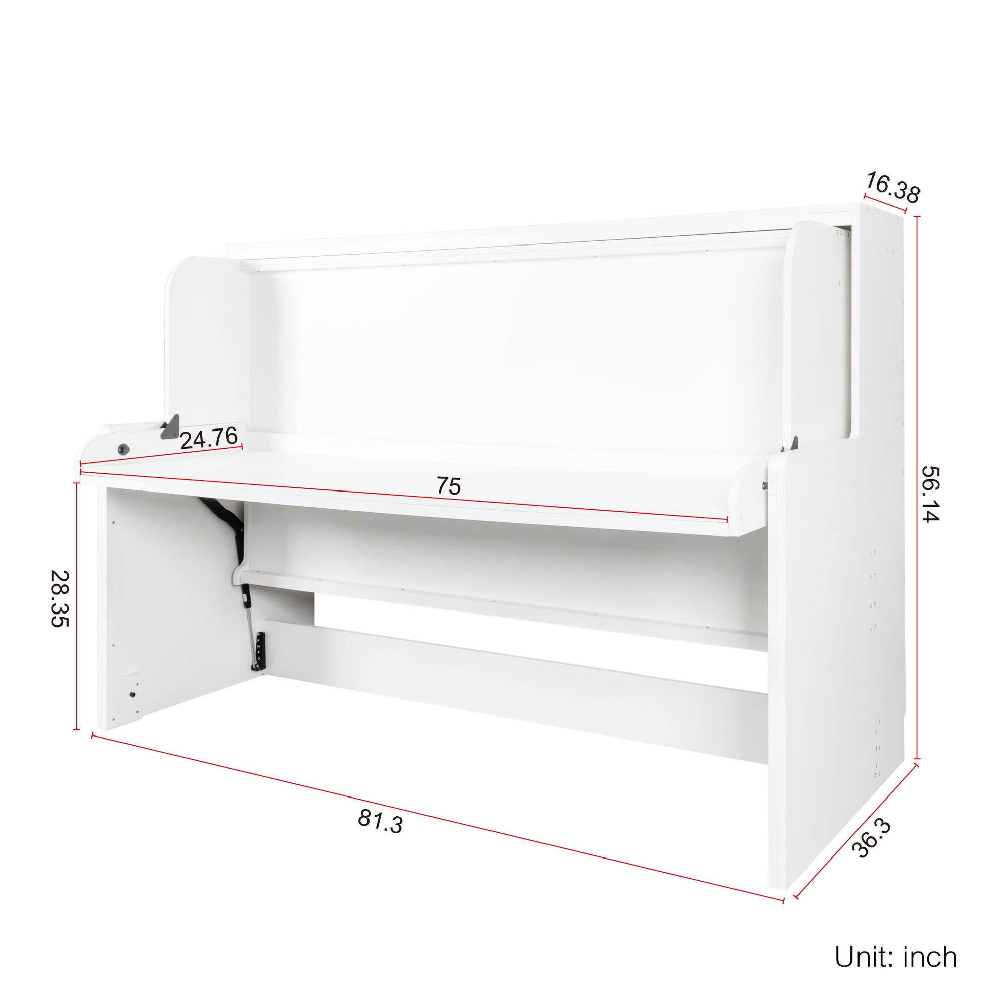 White modern writing desk with shelf and open hutch design