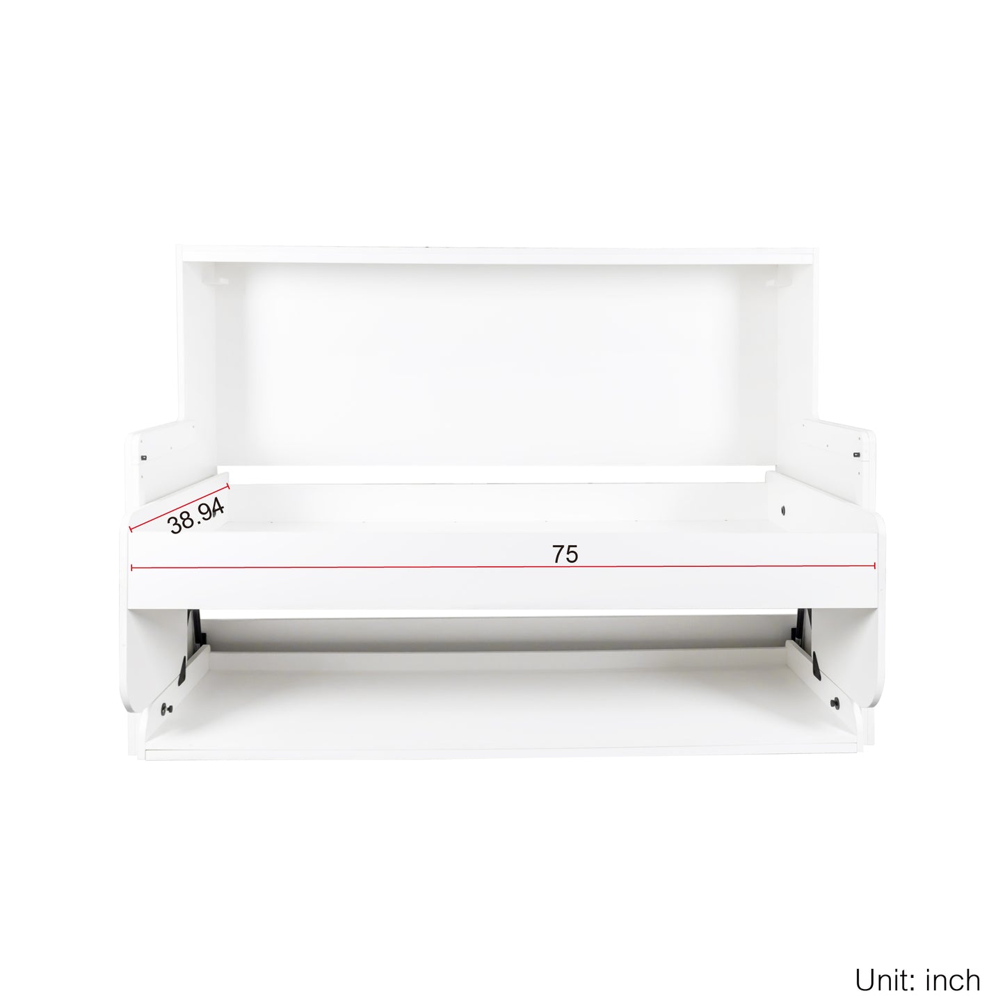 White wallmounted desk open with dimensions