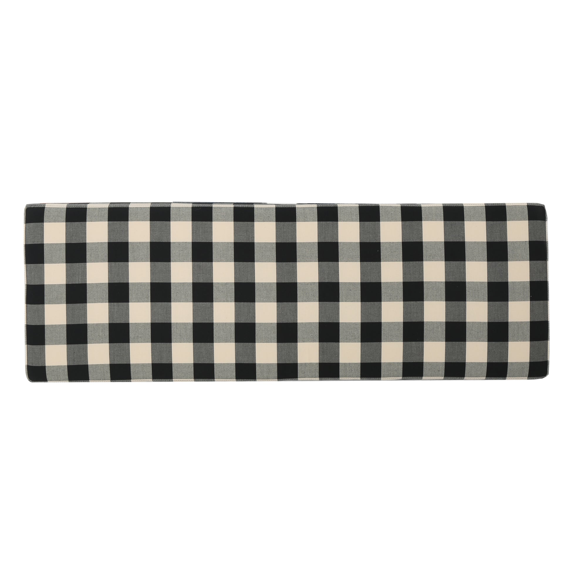 Black and beige buffalo plaid fabric ottoman for living room decor