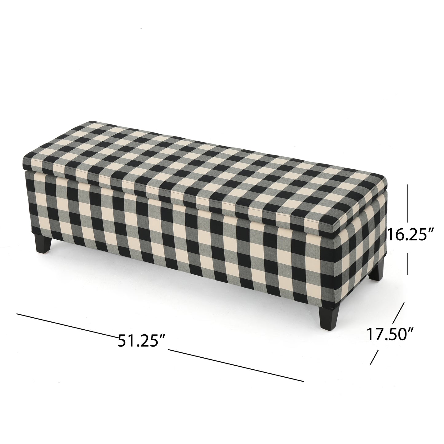 Black and cream buffalo check storage ottoman bench