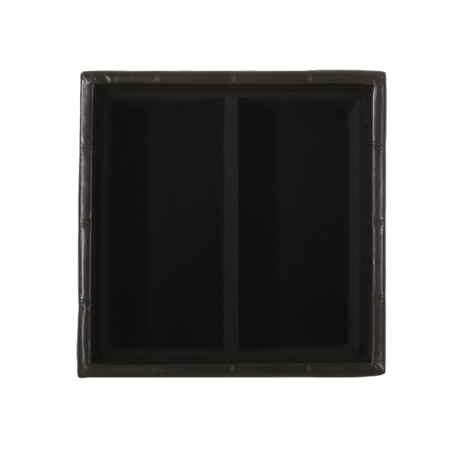 Dark brown leather storage ottoman with tufted detail
