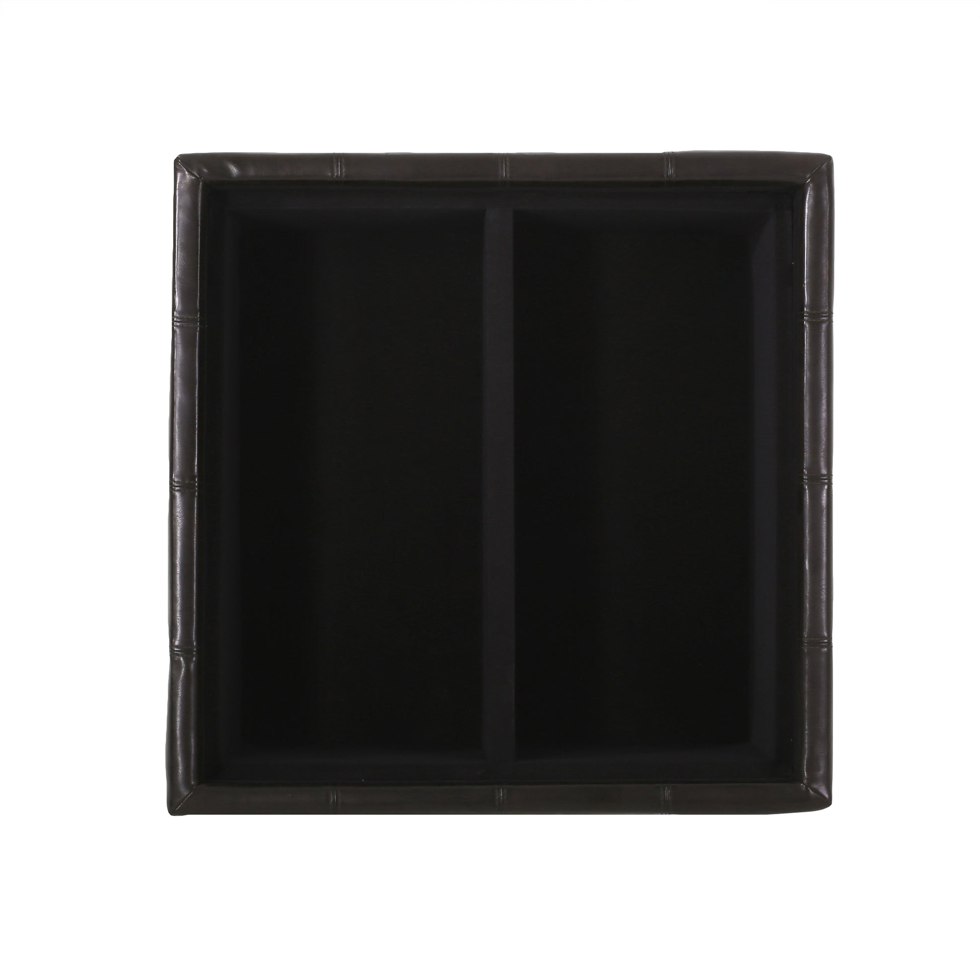 Dark brown leather storage ottoman with tufted detail