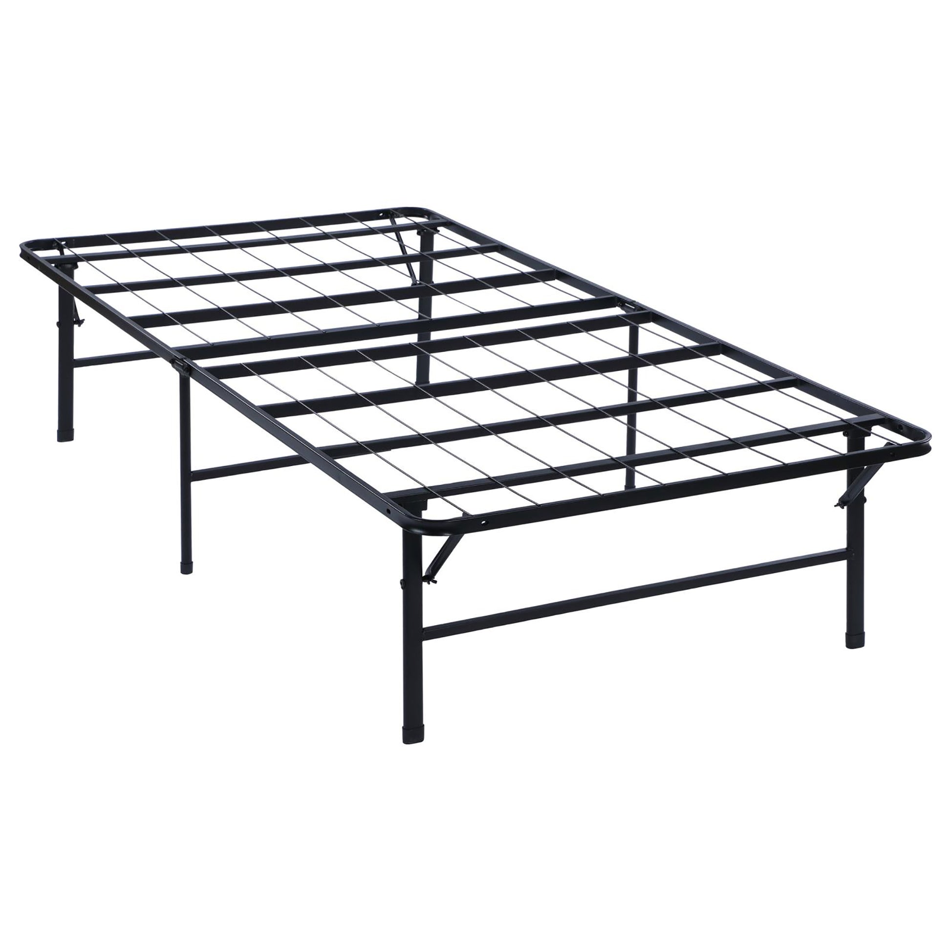 Black metal twin bed frame with sturdy grid support ideal for small bedrooms