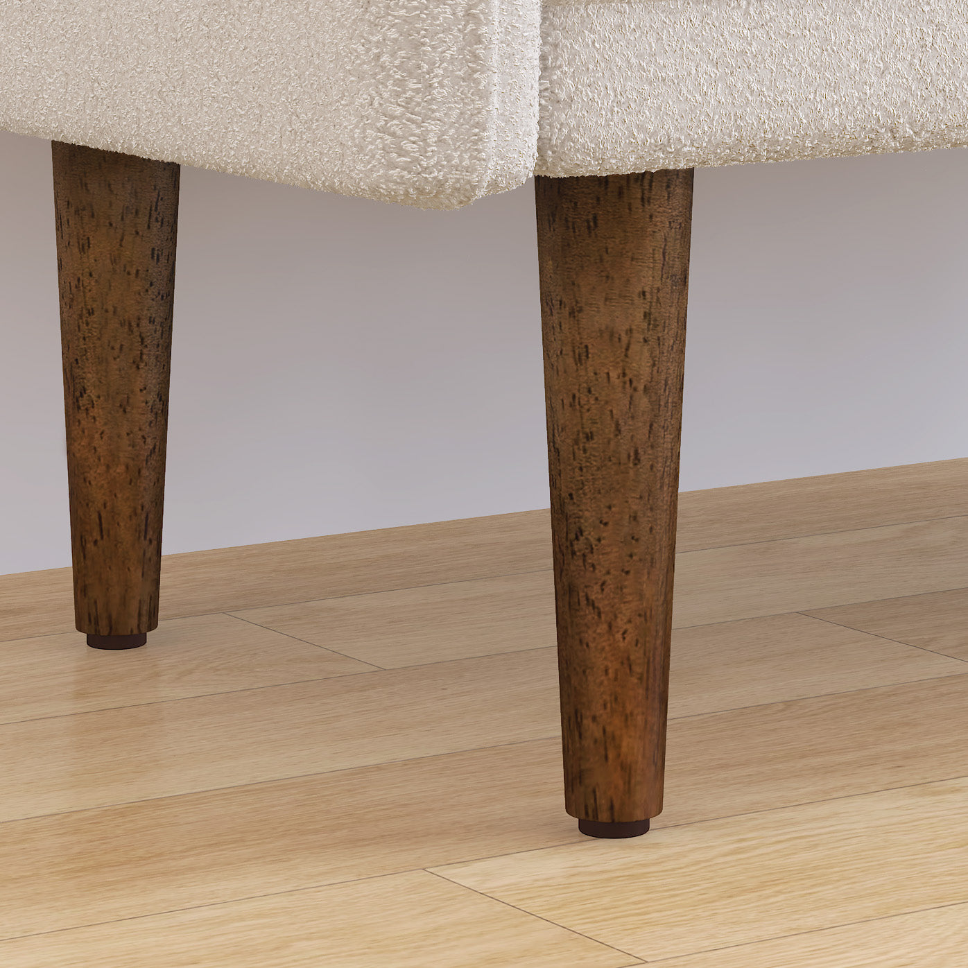 Set of  conical wooden legs with textured faux fur upholstery