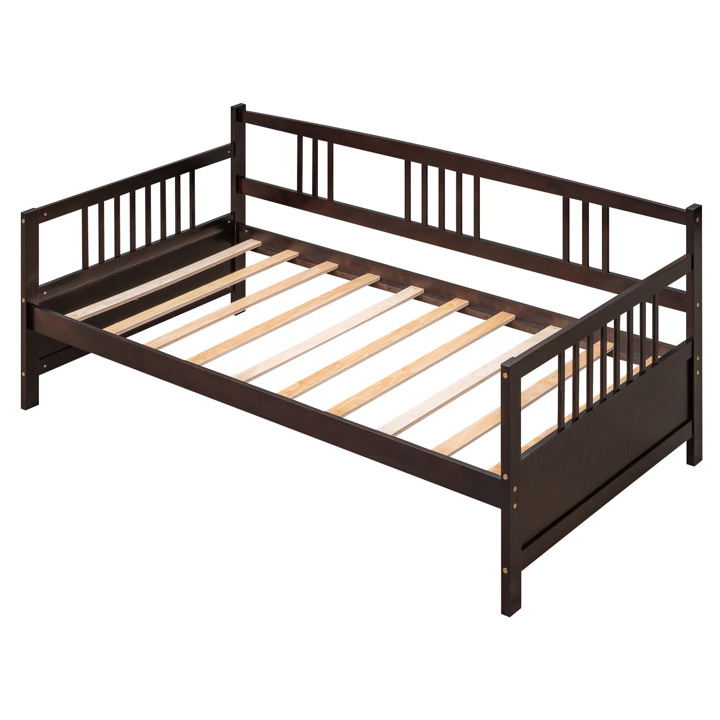 Dark brown wooden daybed frame with slatted base