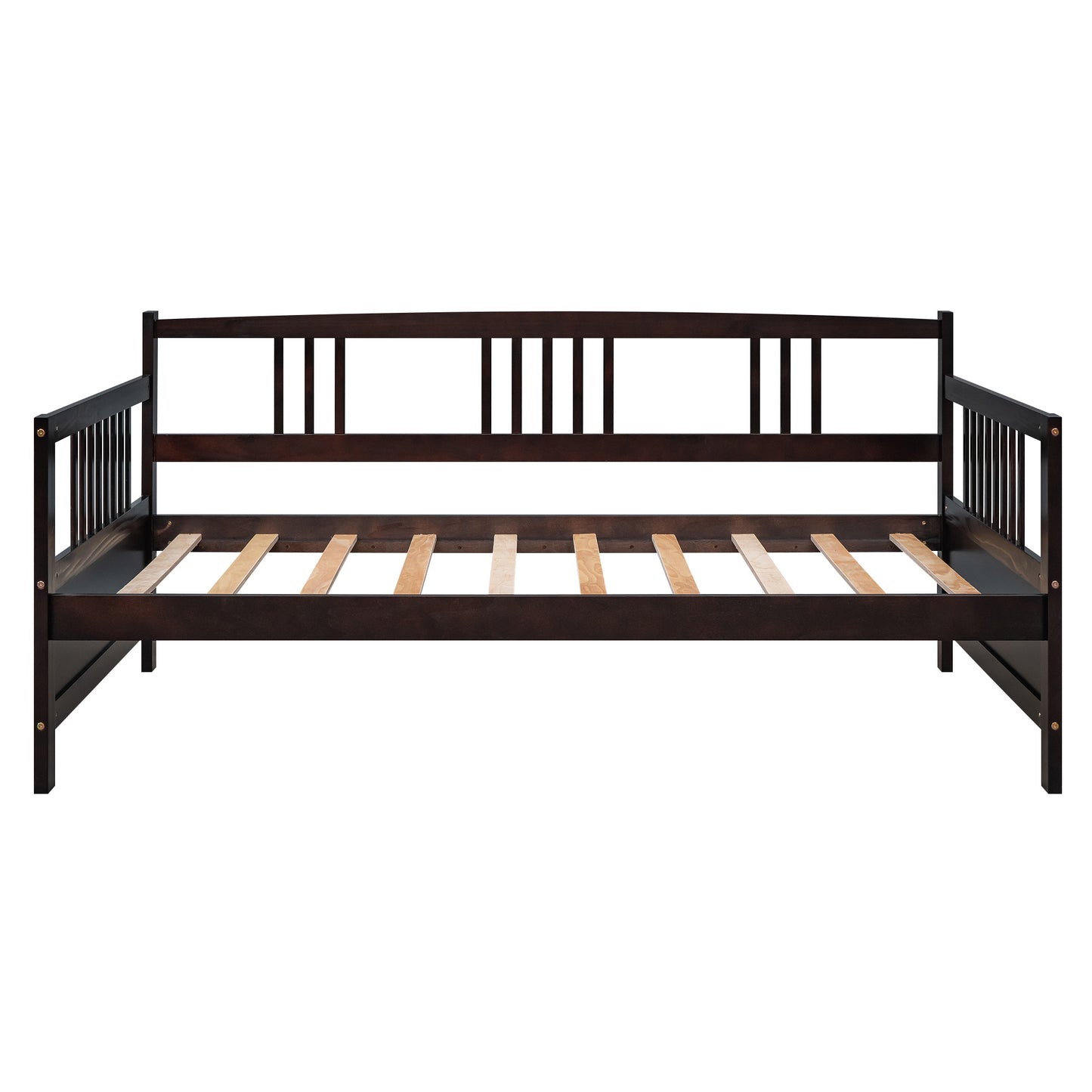 Dark espresso wooden daybed frame with slatted mattress support
