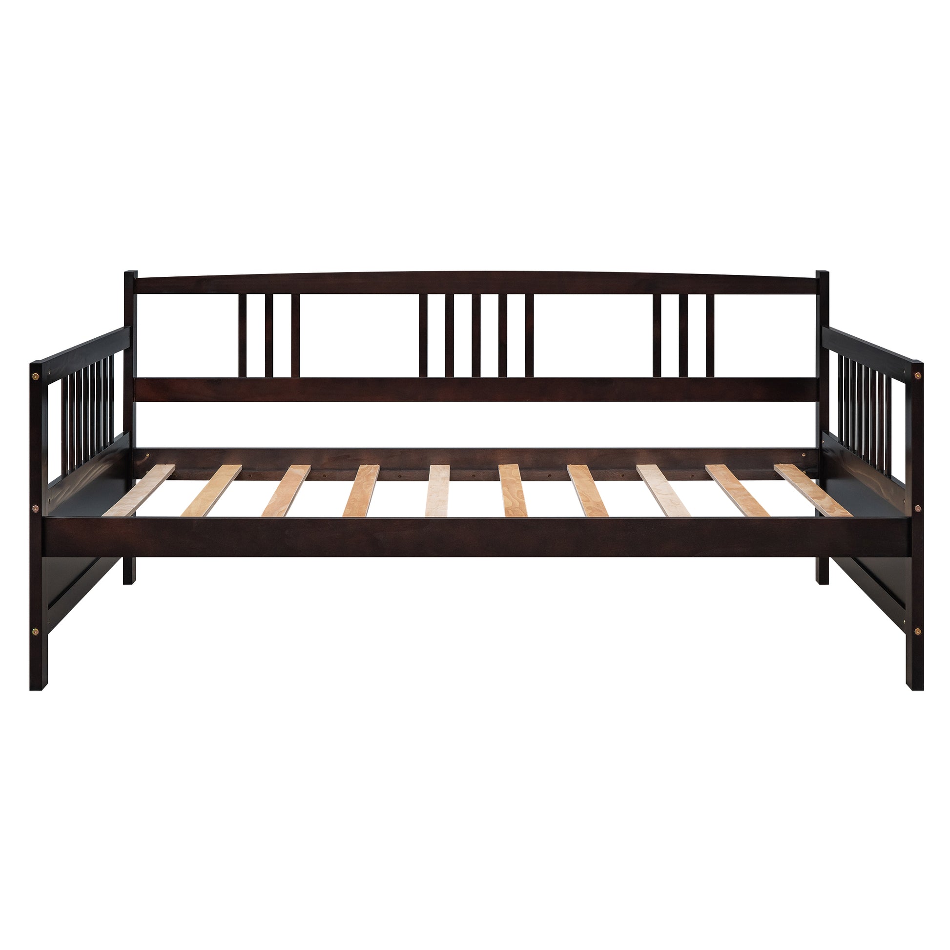 Dark espresso wooden daybed frame with slatted mattress support