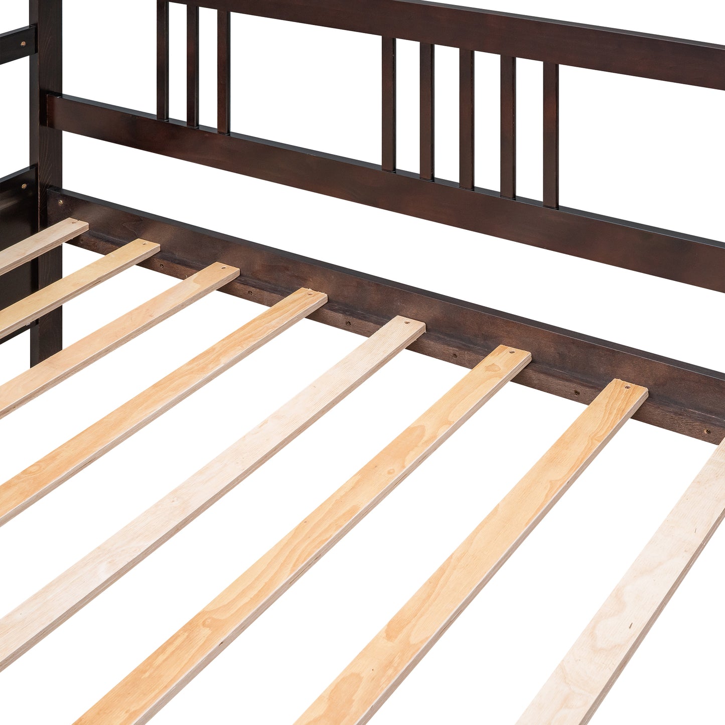 Dark brown wooden daybed frame with slatted support