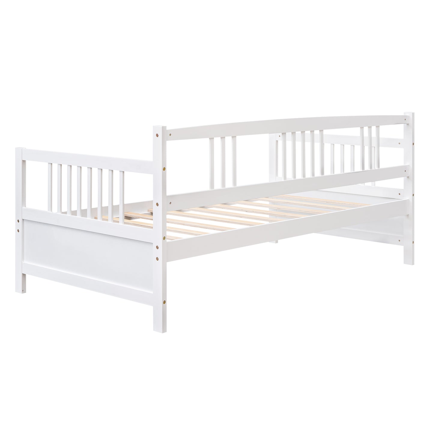 White wooden daybed with slatted mattress support