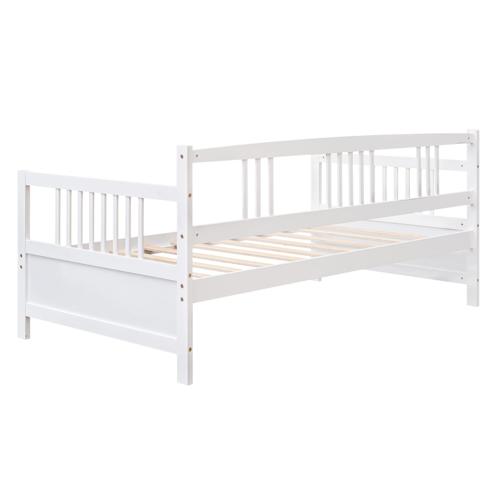 White wooden daybed with slatted mattress support