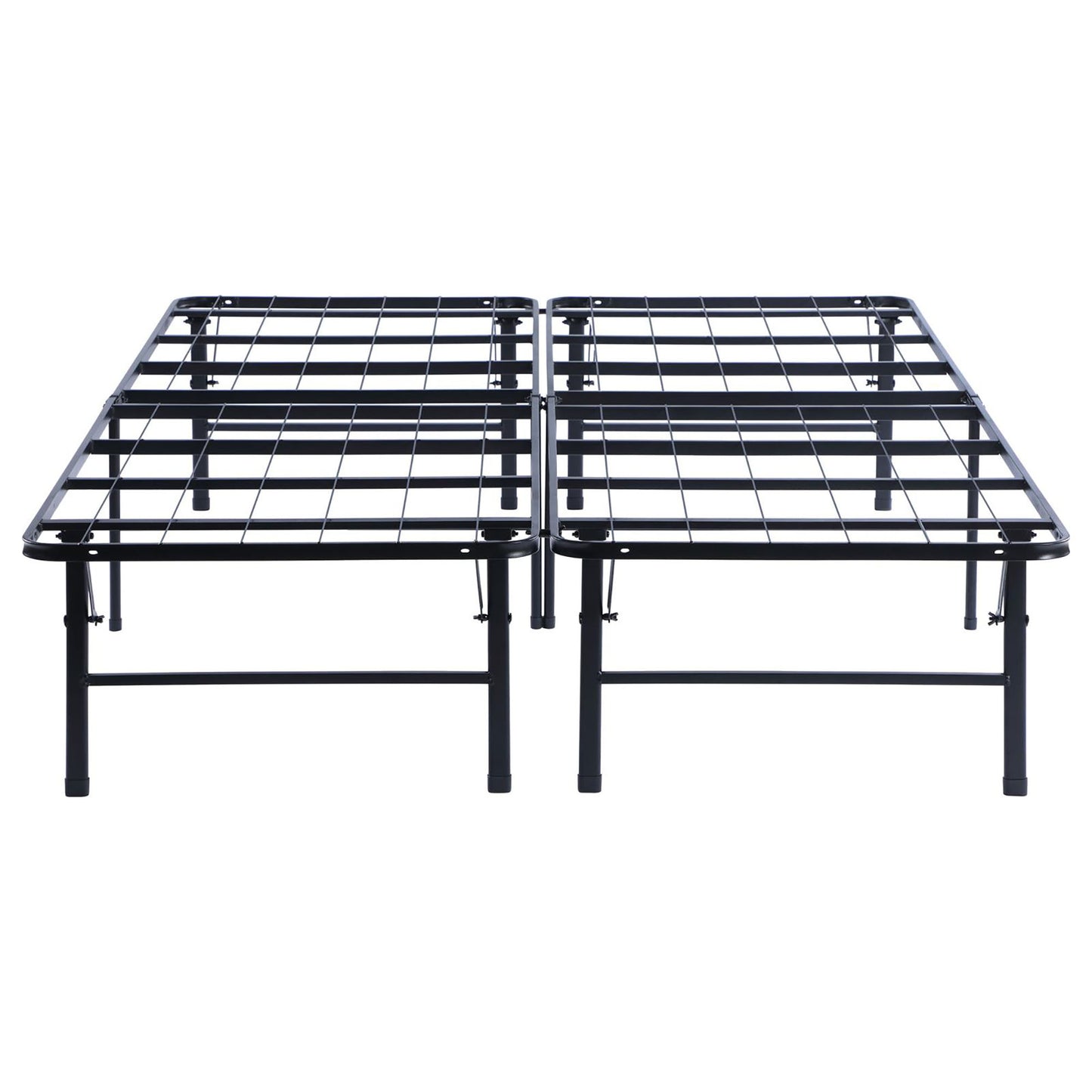 Black metal queen bed frame with integrated slat support