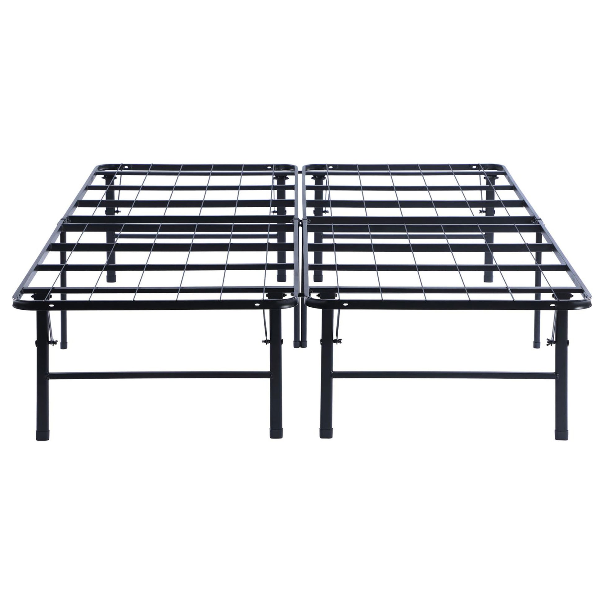 Black metal queen bed frame with integrated slat support