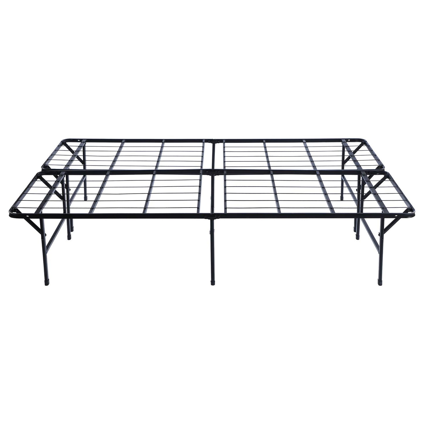 Black metal platform bed frame with reinforced legs