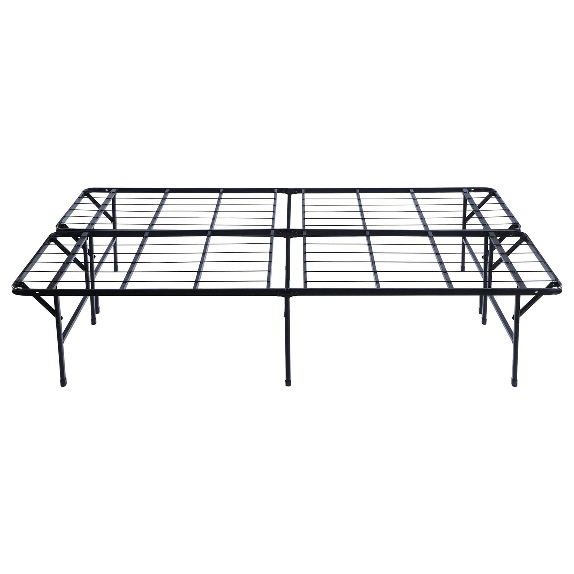 Black metal platform bed frame with reinforced legs