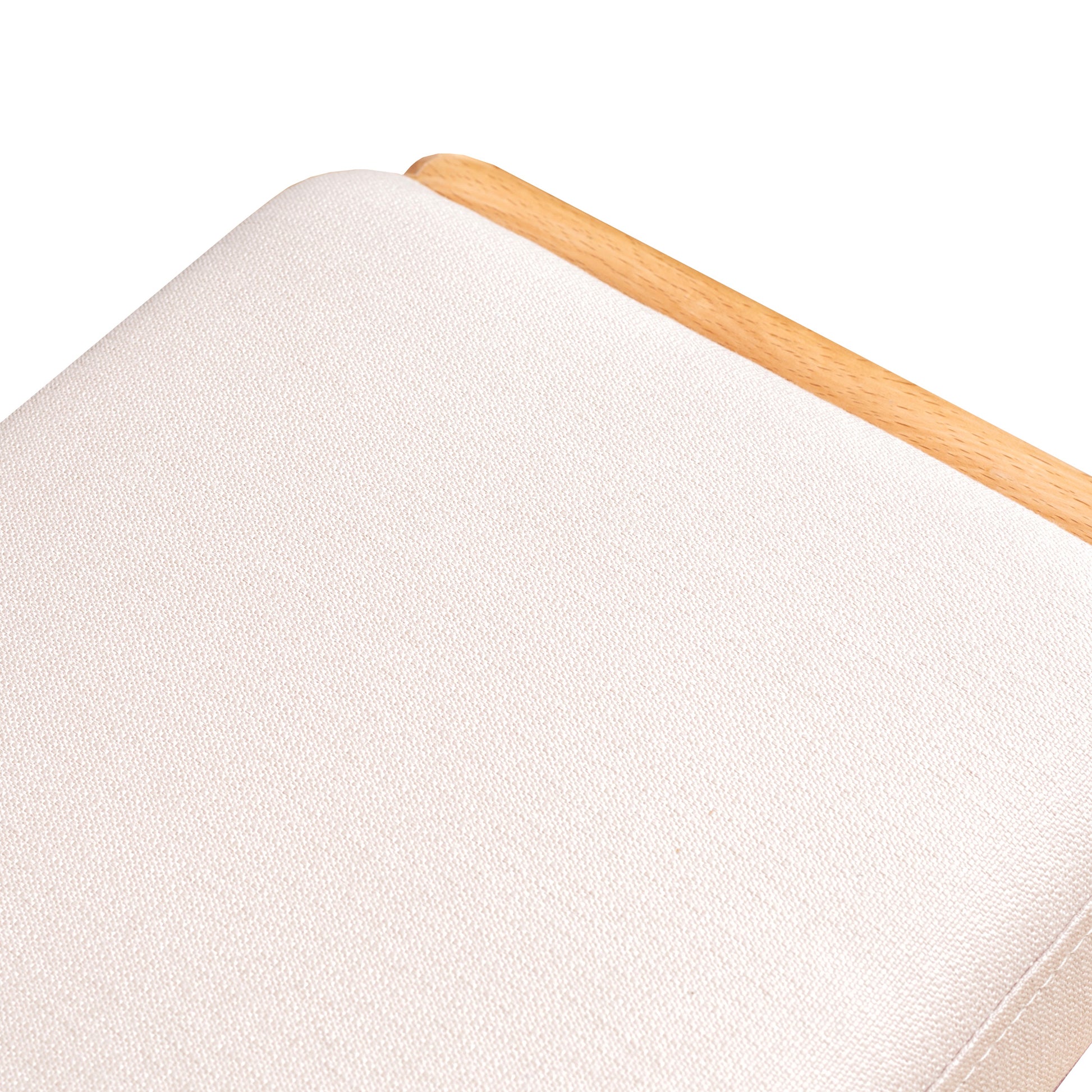 Cream canvas stool seat with light wood trim detail