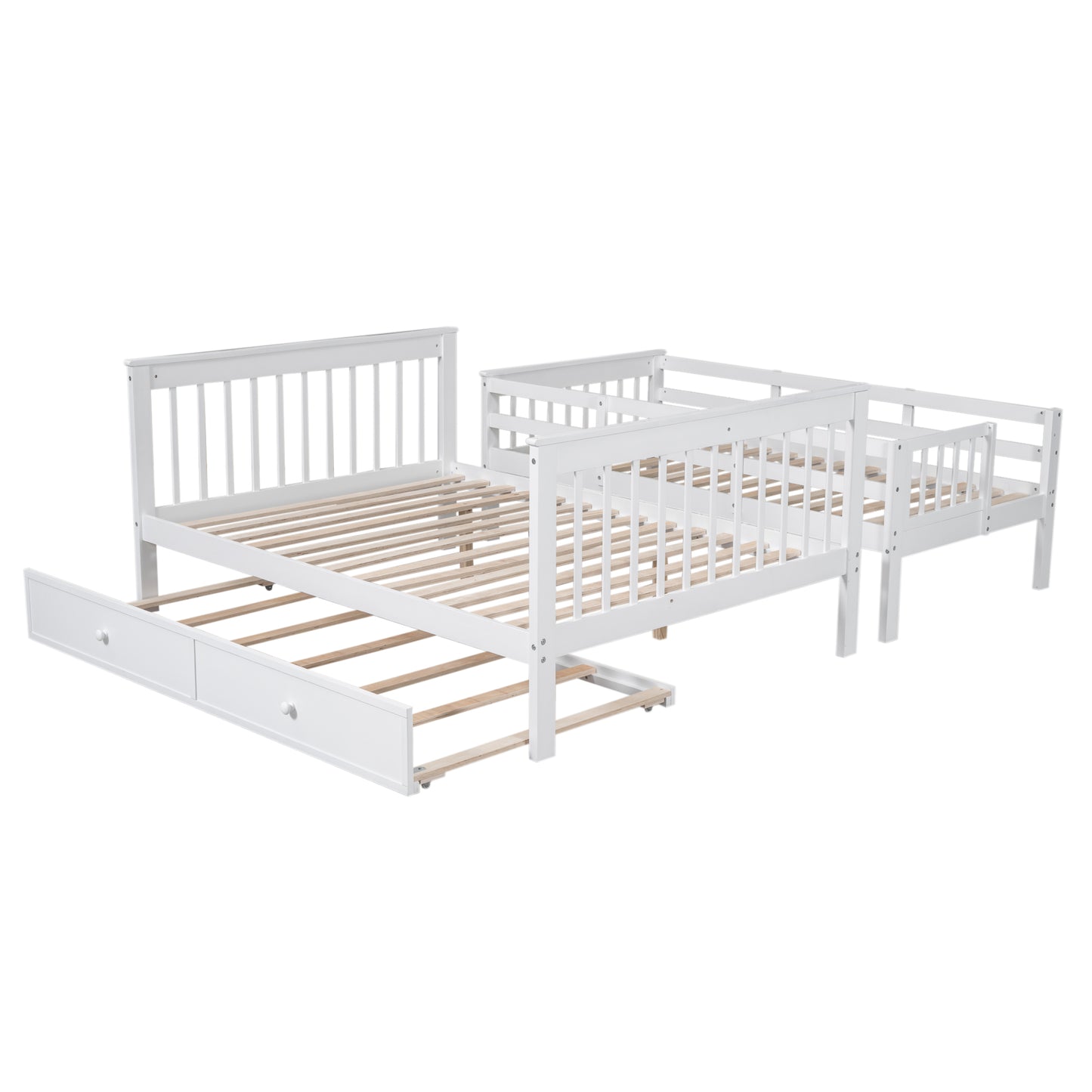 White wooden daybed with pullout trundle and two drawers