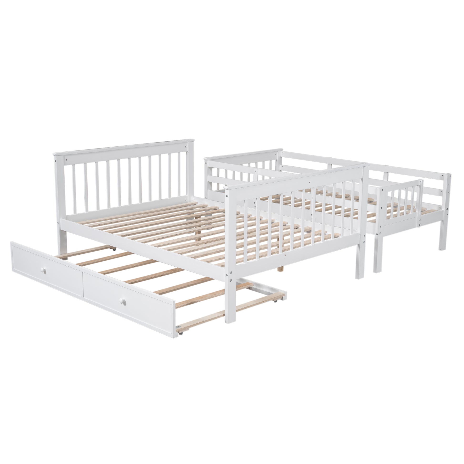 White wooden daybed with pullout trundle and two drawers