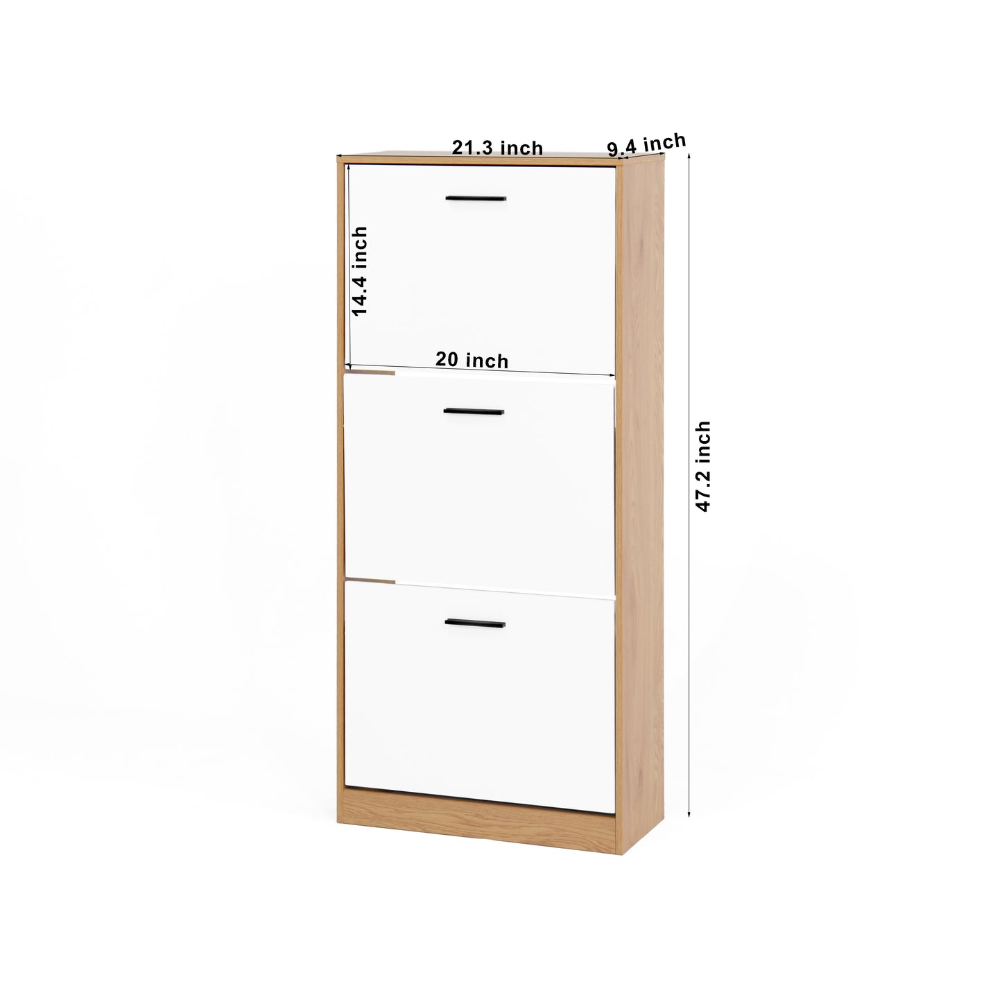 Modern white and oak entryway shoe cabinet