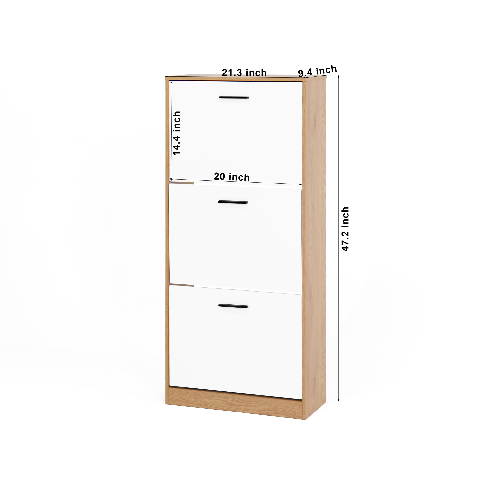 Modern white and oak entryway shoe cabinet