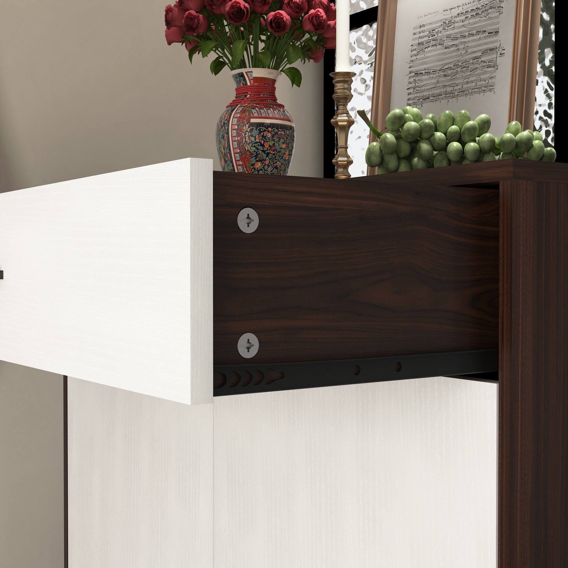 Modern white and dark wood dresser