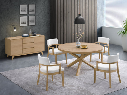 Round oak dining table with modern Xbase