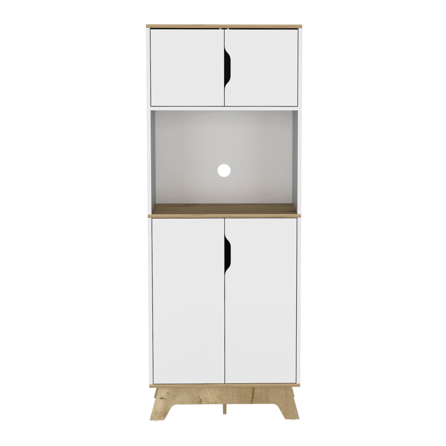 Modern white and oak kitchen pantry cabinet with dual doors