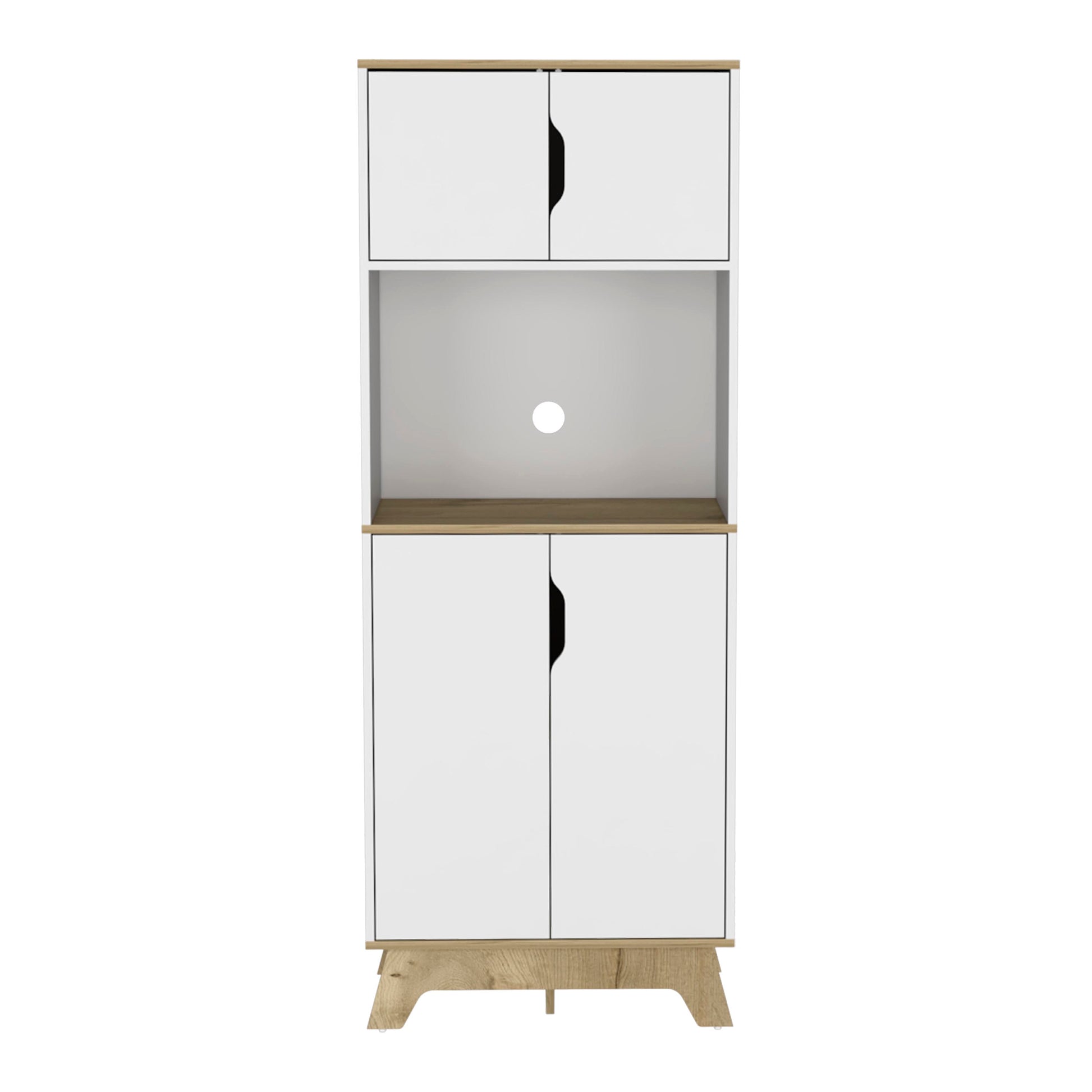 Modern white and oak kitchen pantry cabinet with dual doors