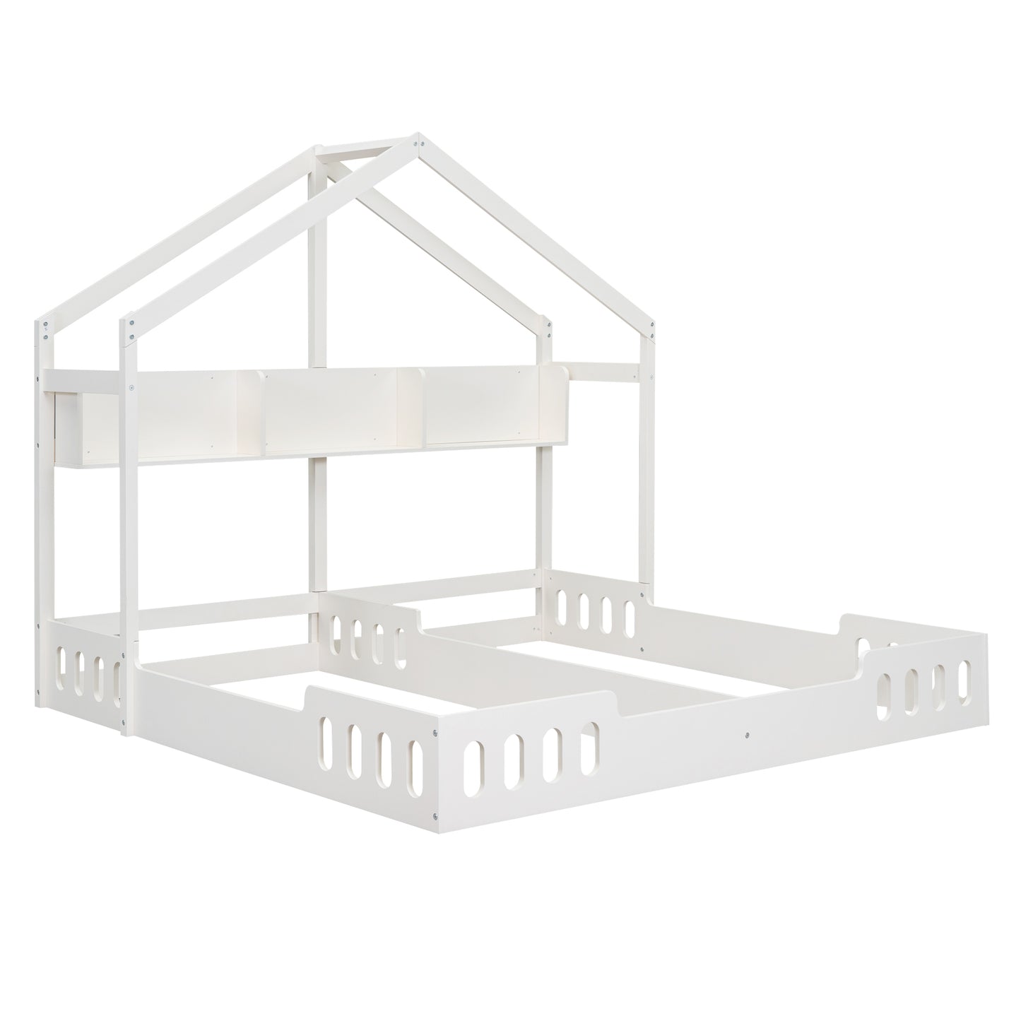 White wooden house bed frame with arched roof detail