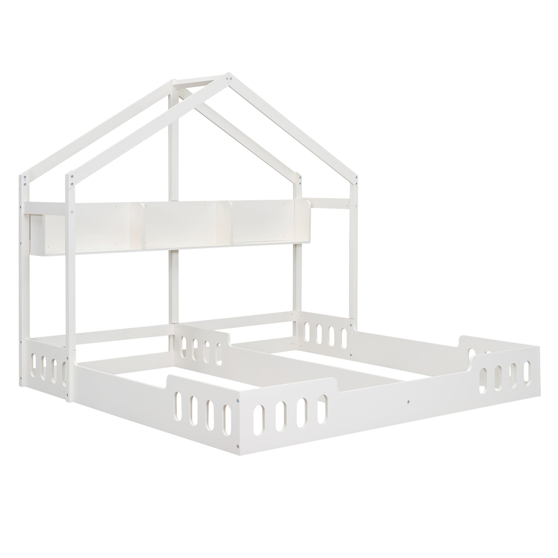 White wooden house bed frame with arched roof detail