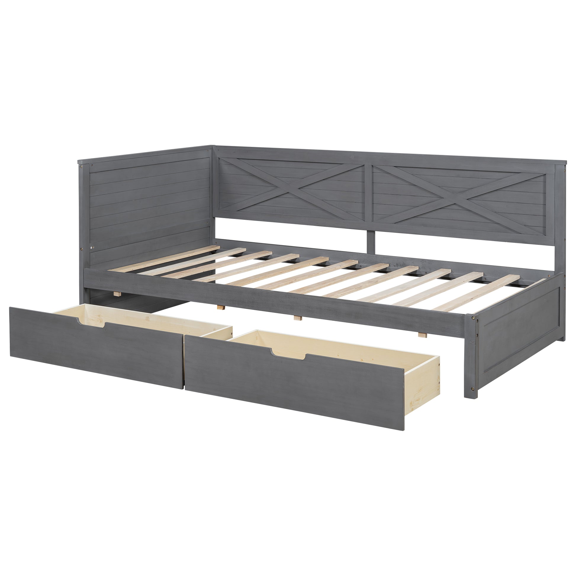Gray wooden daybed with two drawers