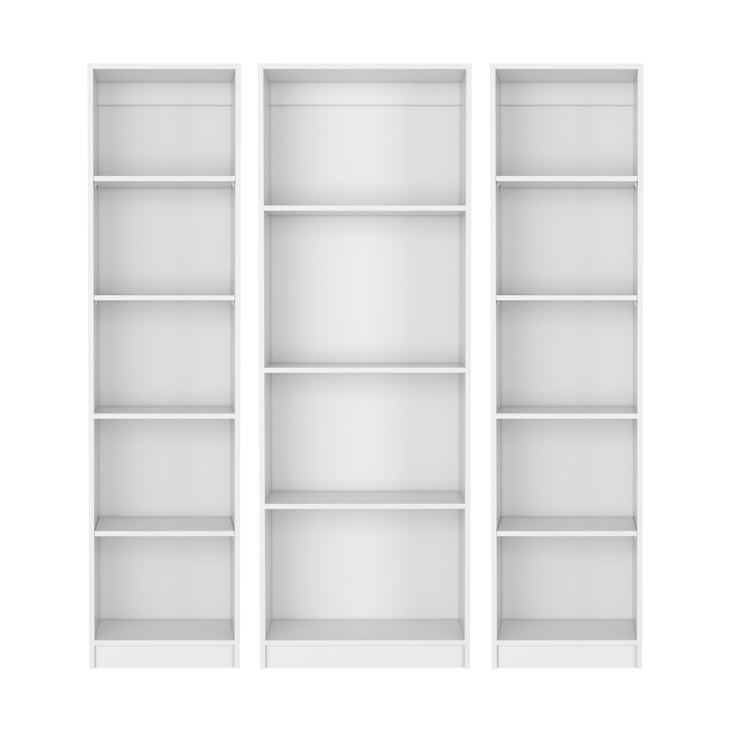 Modern white modular bookshelf with five shelves