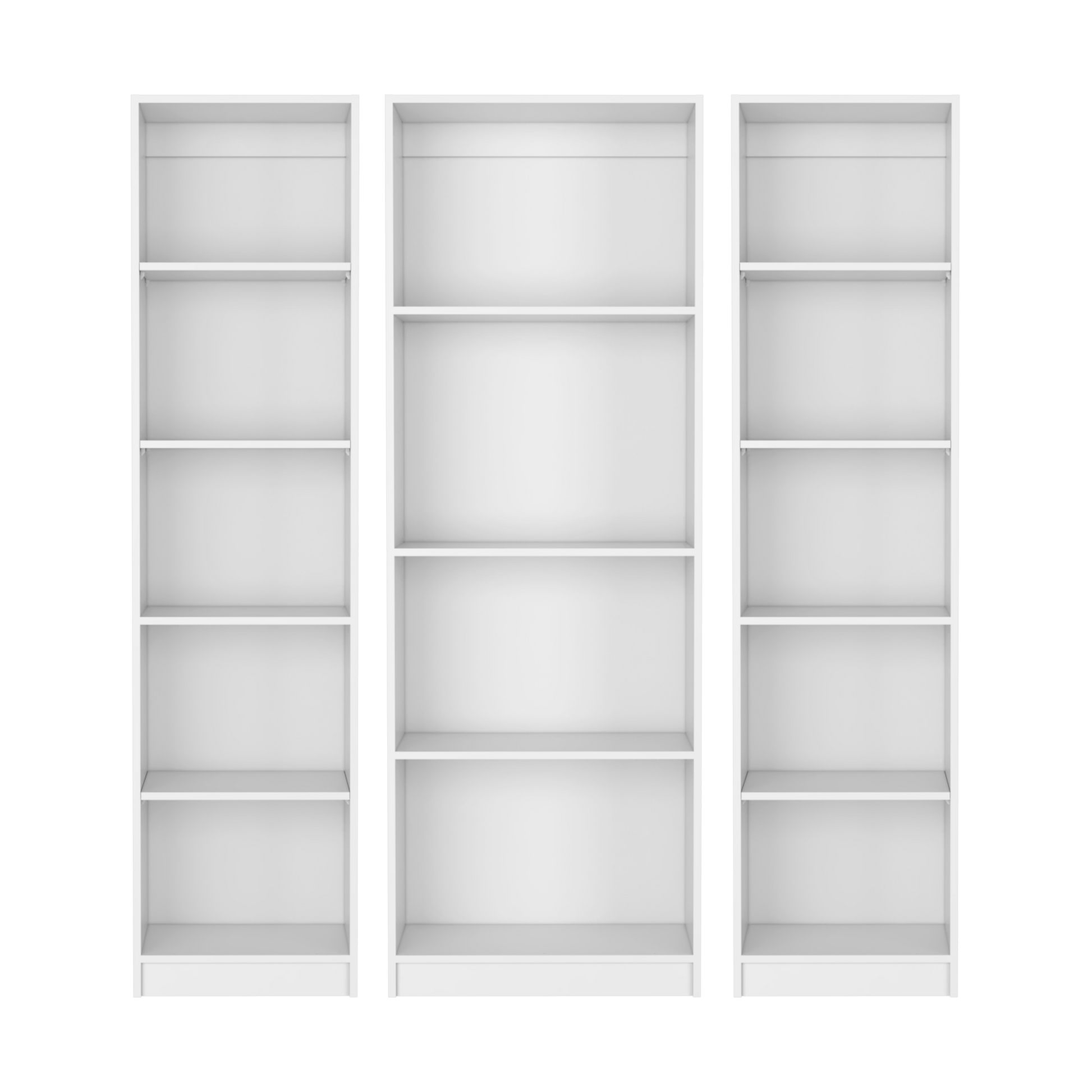 Modern white modular bookshelf with five shelves