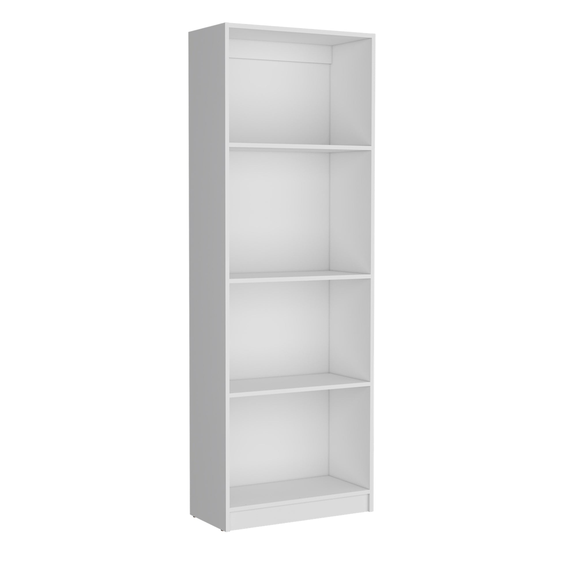 White modern bookshelf with four open shelves