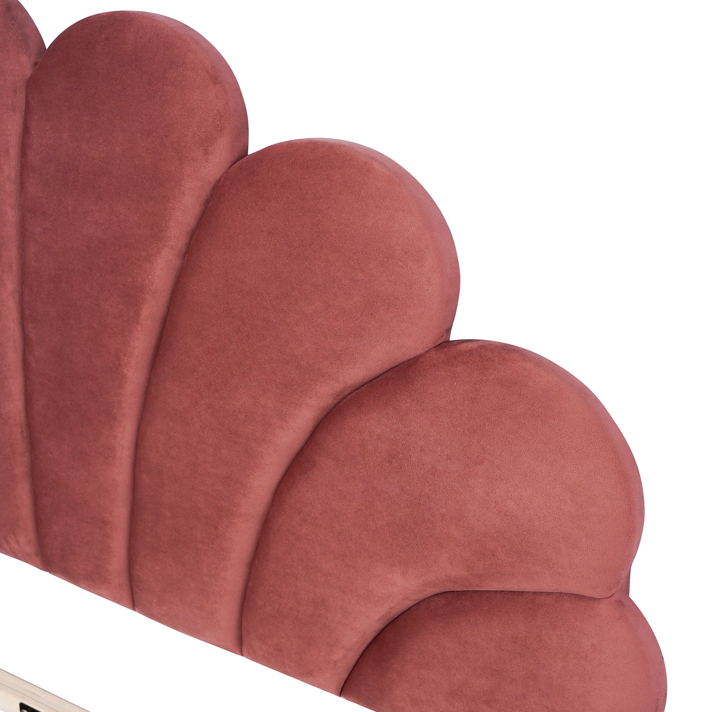 Rose velvet scalloped headboard detail