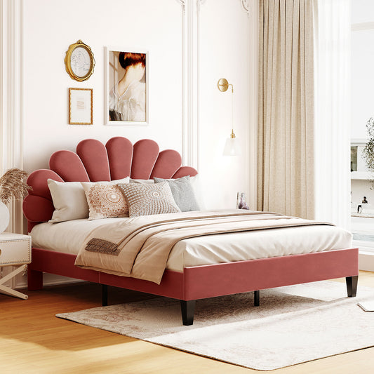 Pink velvet bed with petalshaped headboard