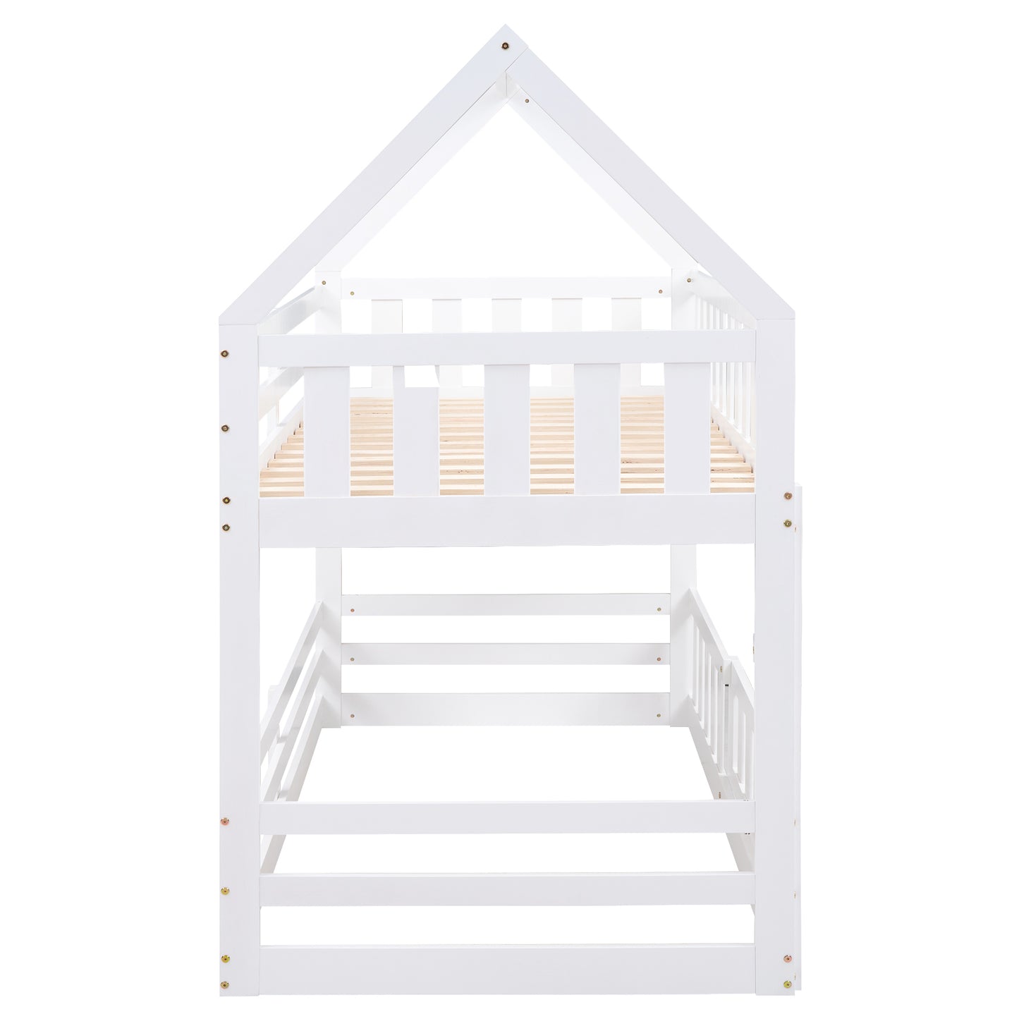 White wooden house bed frame with slatted base
