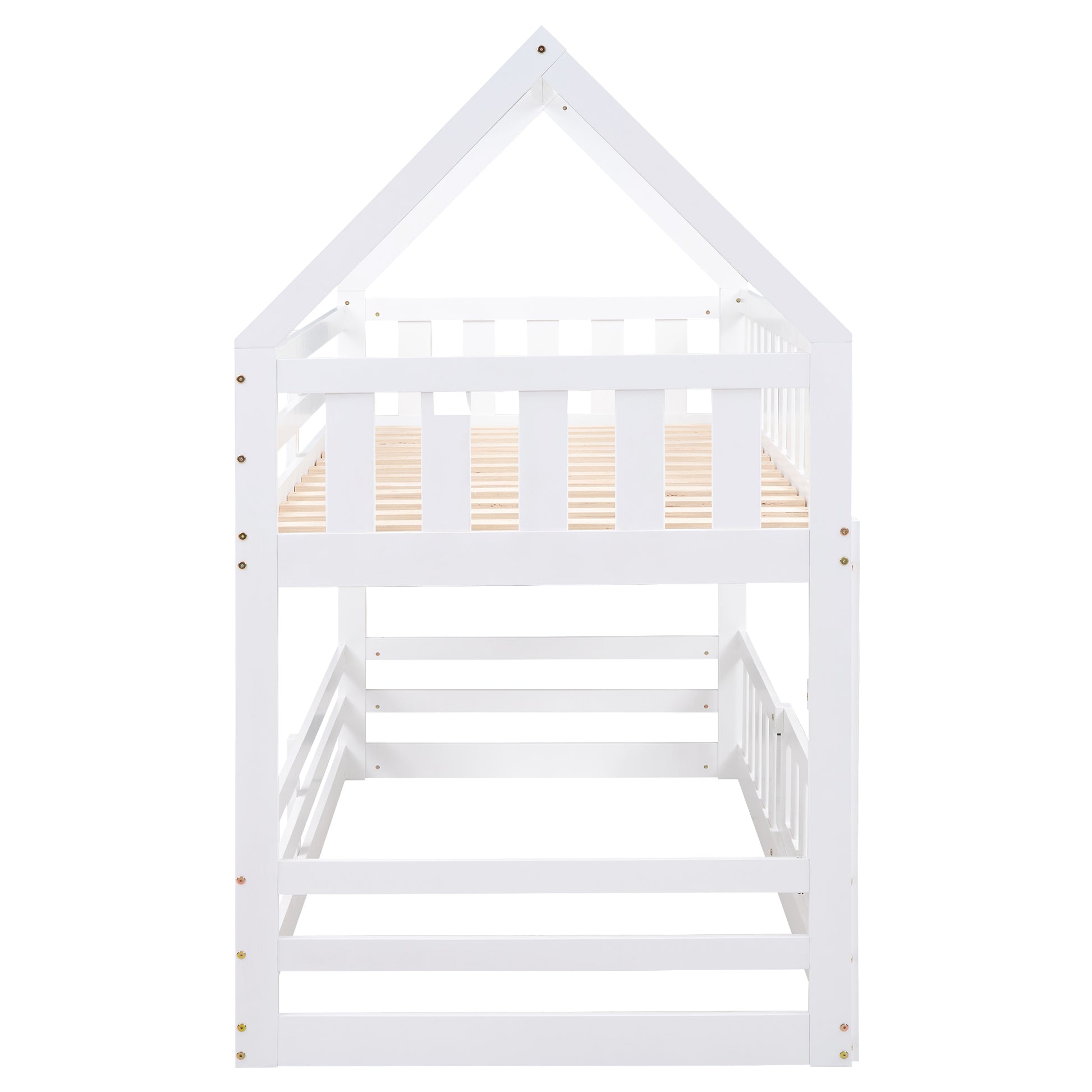 White wooden house bed frame with slatted base