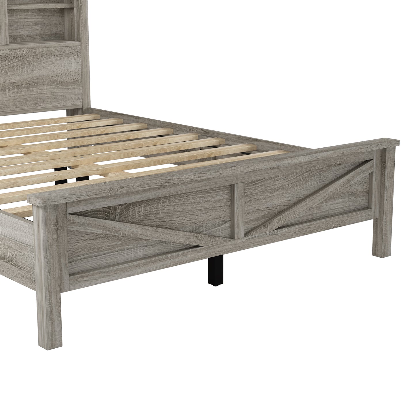 Functional Rustic Wood Platform Bed with Charging Station - Antique Gray