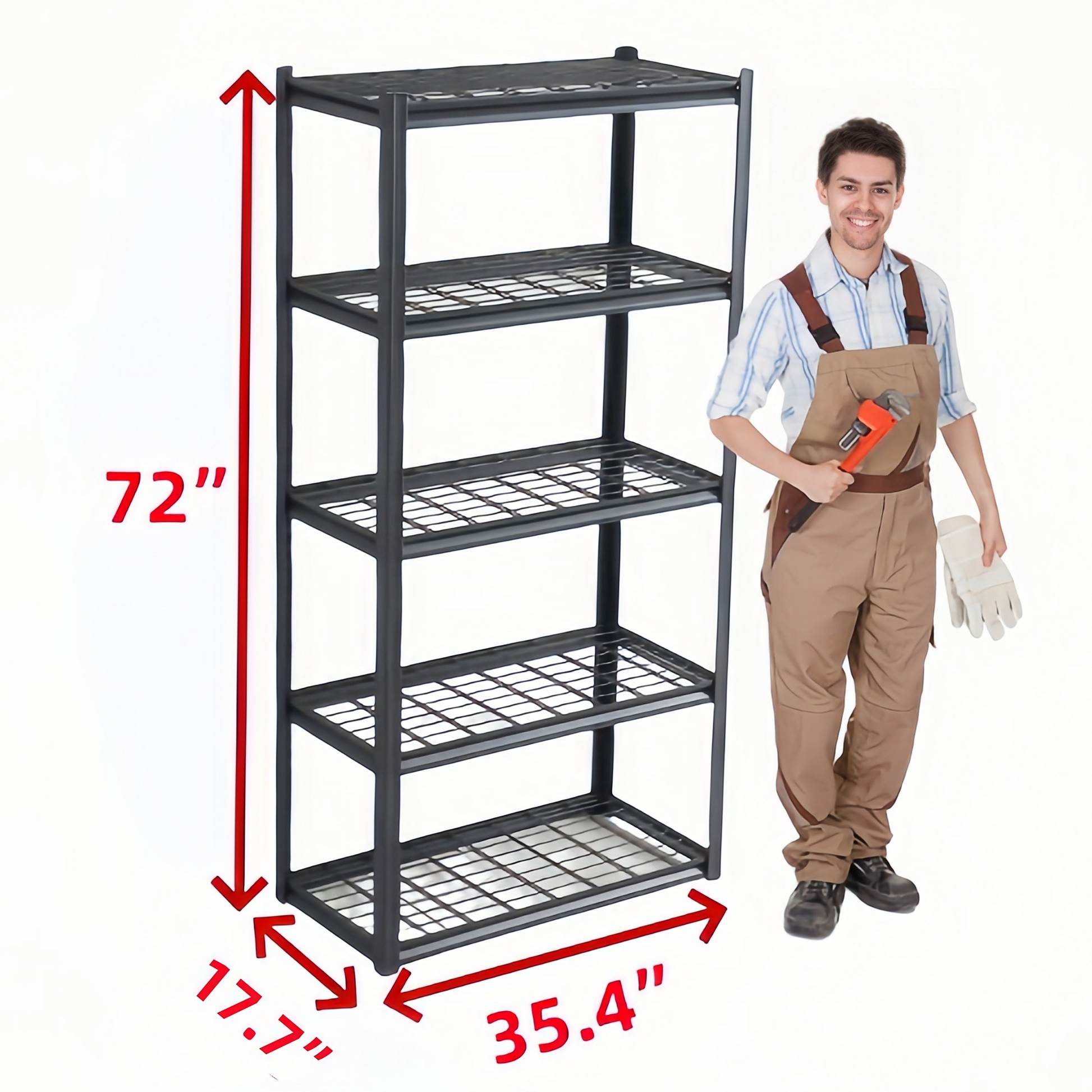 Black fivetier metal shelving unit  inches tall ideal for garage organization