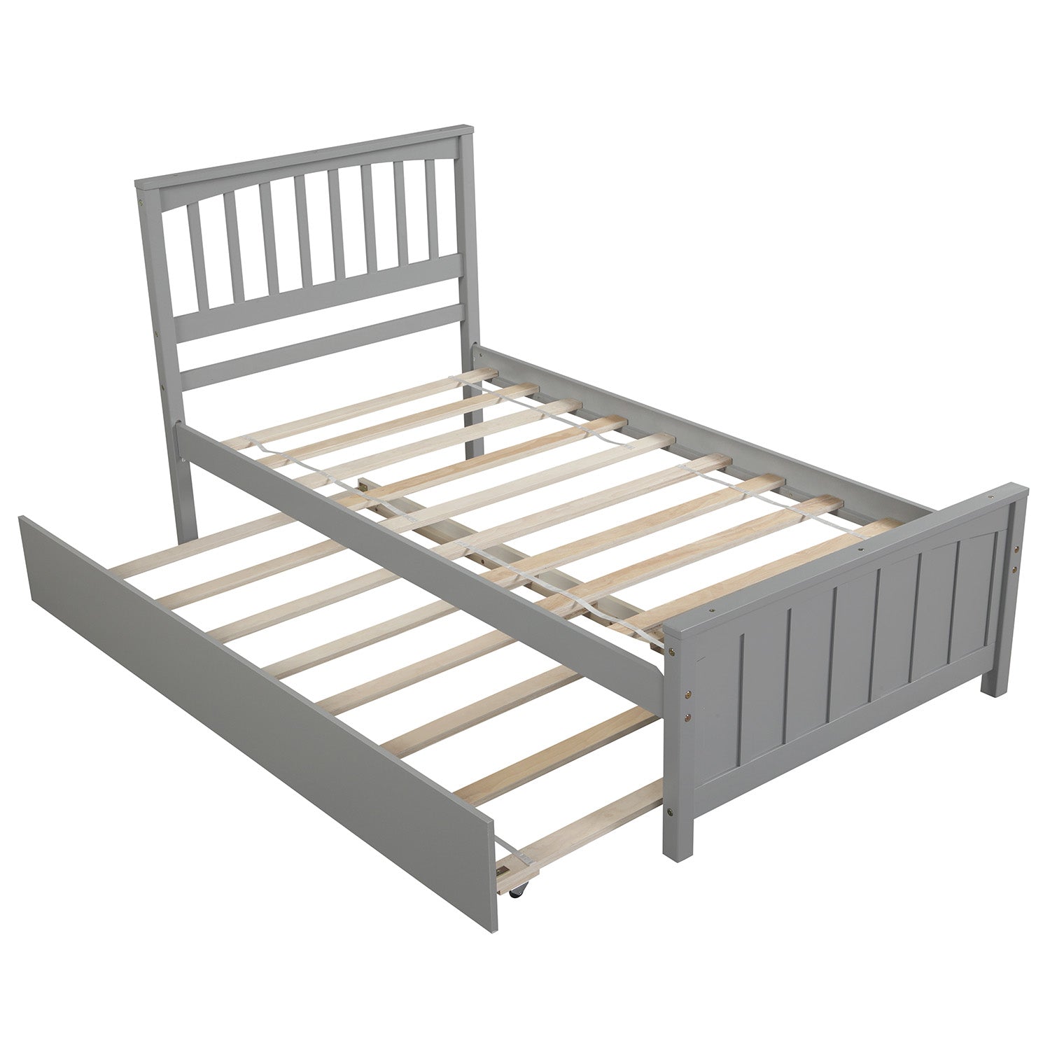 Gray wooden twin daybed with pullout trundle