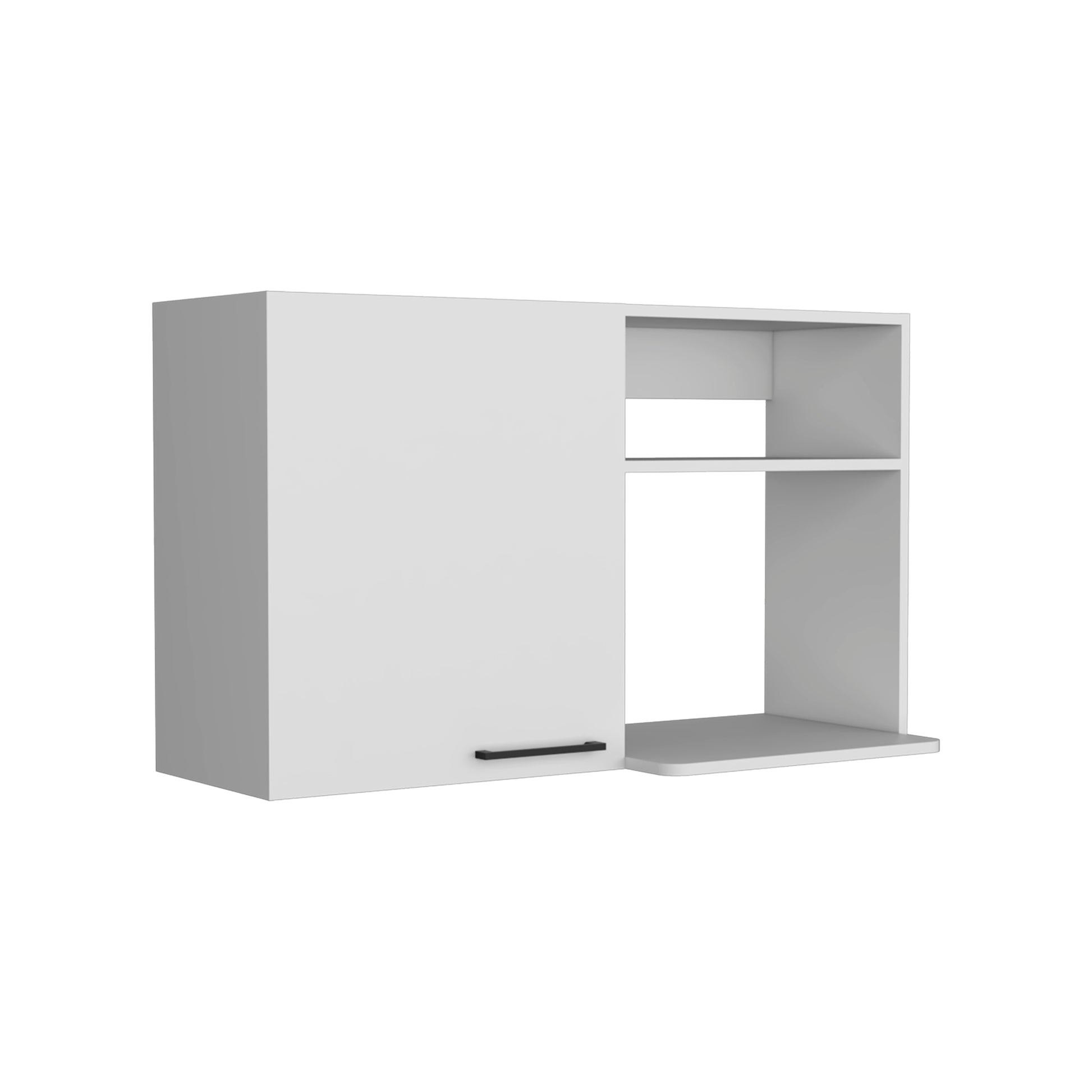 White modern wall cabinet with one door and two open shelves