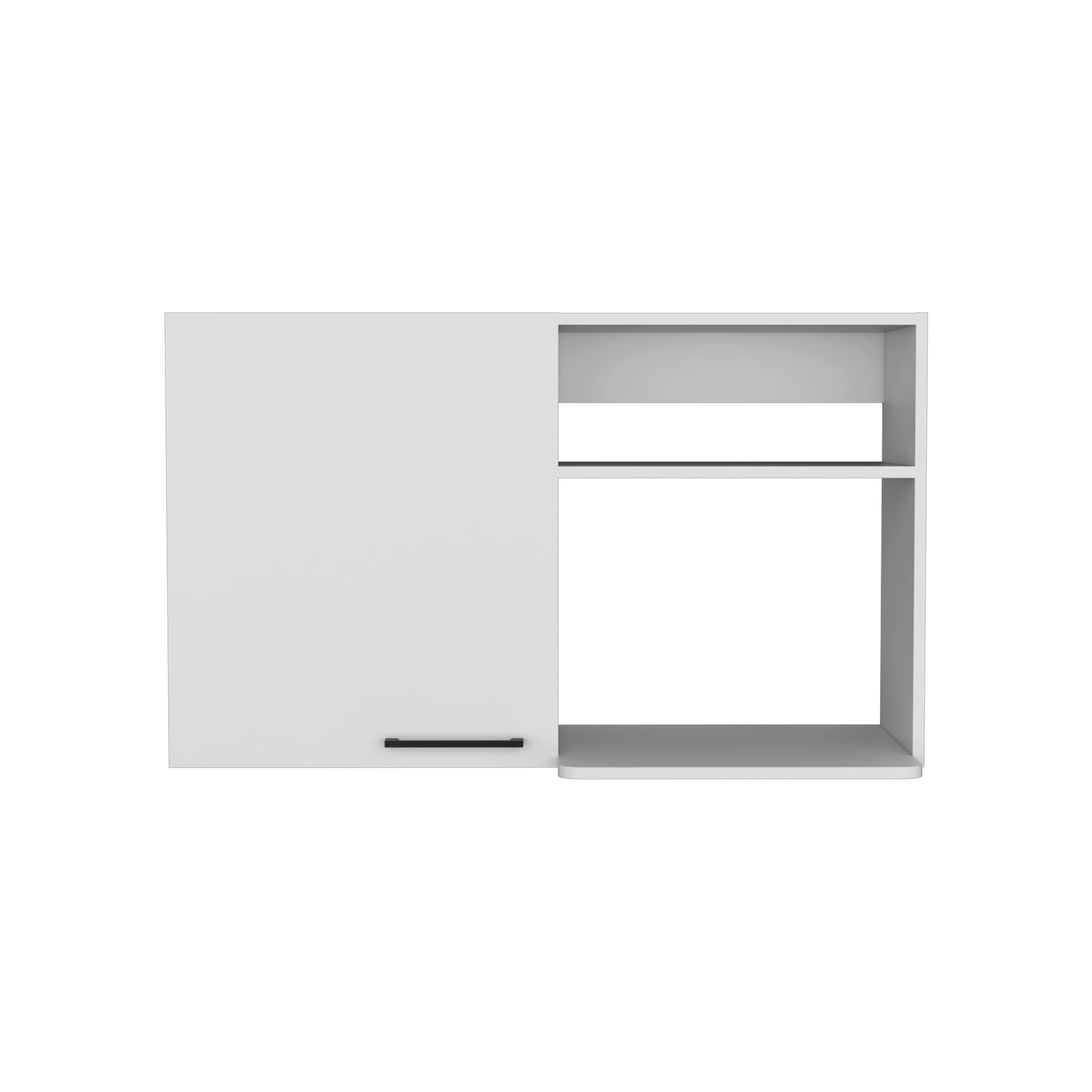 White modern wall cabinet with one door and open shelving