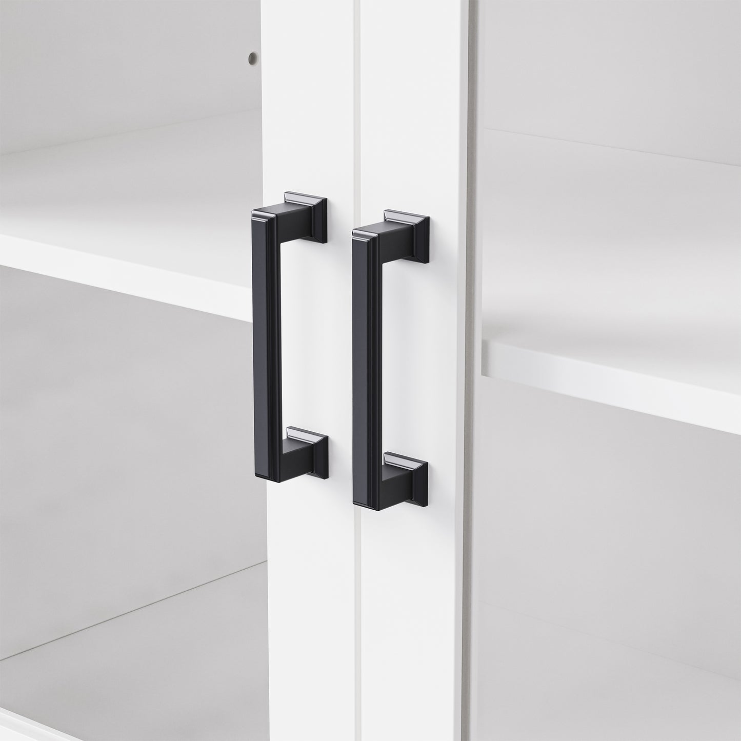 Black modern cabinet handles with squared detailing